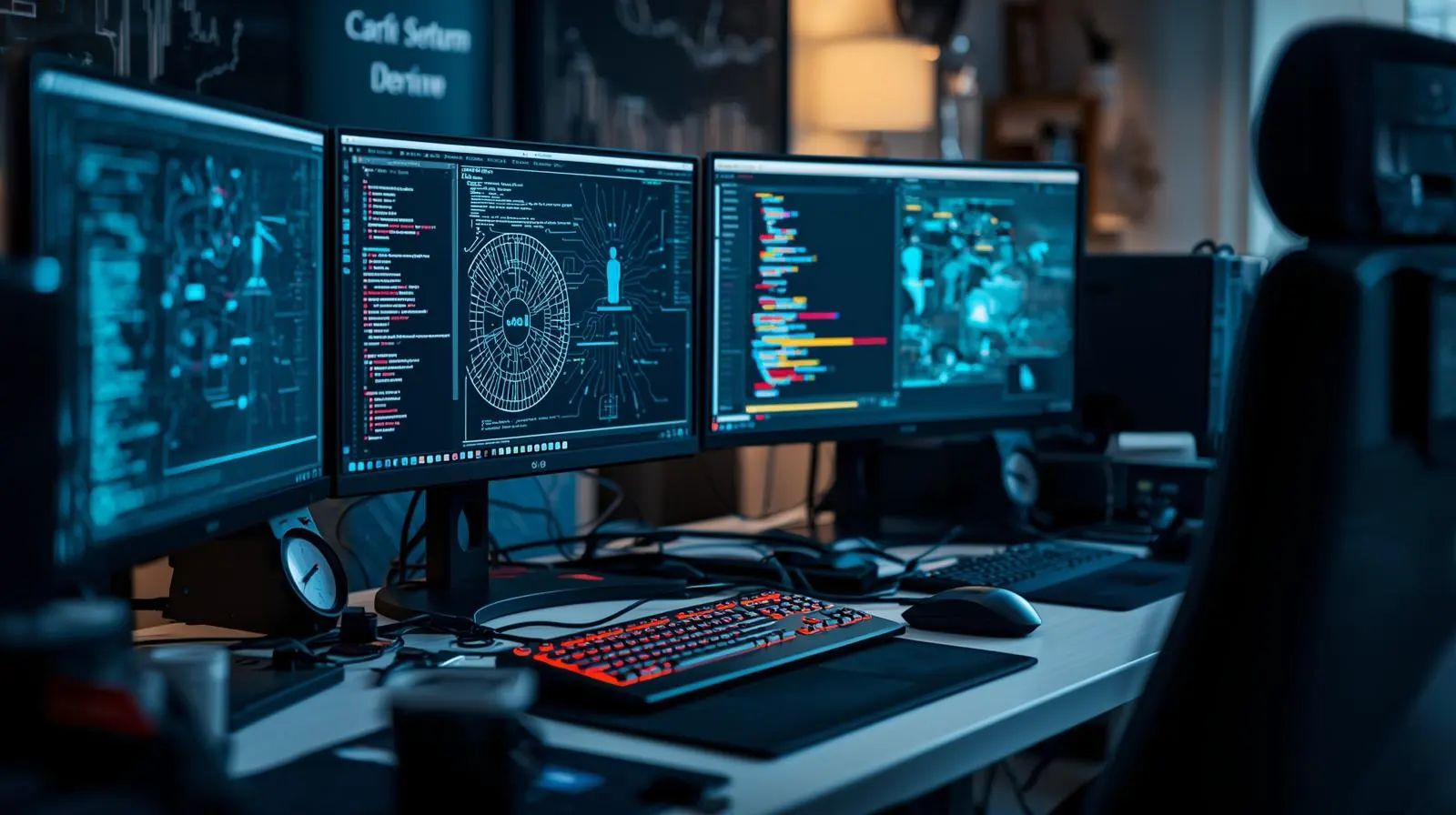 Penetration tester workstation showing security assessment tools and network diagrams